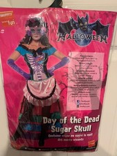 New Day of The Dead Sugar Skull Skeleton Costume Adult Size S 6-8 US Dress Mask