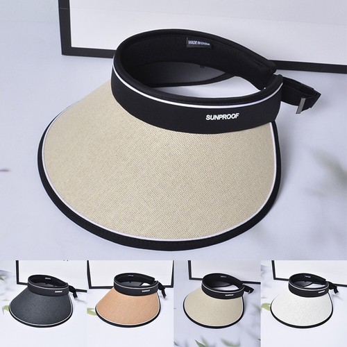 Women's Beach Sun Visor Hat with Wide Brim Straw Ponytail and Summer