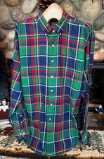 NAUTICA Men's Plaid Long Sleeve Shirt SZ XXL Button Down Collar Green Red Blue