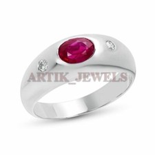 Anello In Argento Sterling 925 Con Gemma Di Rubino Riscaldata Per Uomo #1507
