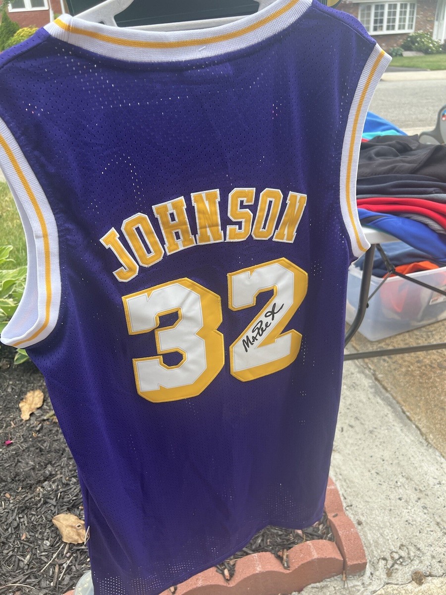 Magic Johnson Lakers Signed Authentic Purple M&N HWC Swingman