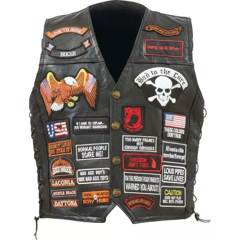 Diamond Plate Rock Design Genuine Buffalo Leather Biker Vest with