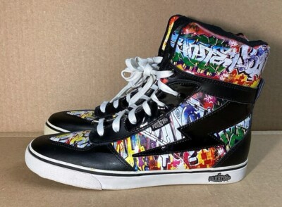 Punkrose High Top Shoes Womans Size 10 Punk Surf Skater Retro Graffiti 