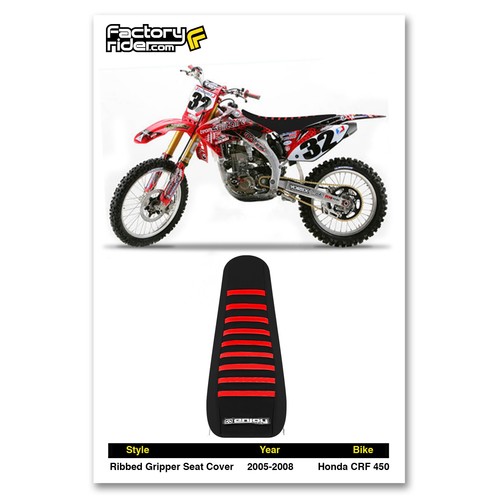 2005-2008 HONDA CRF 450 SEAT COVER by Enjoy MFG ALL BLACK w/ RED RIBS #54 - Picture 3 of 5
