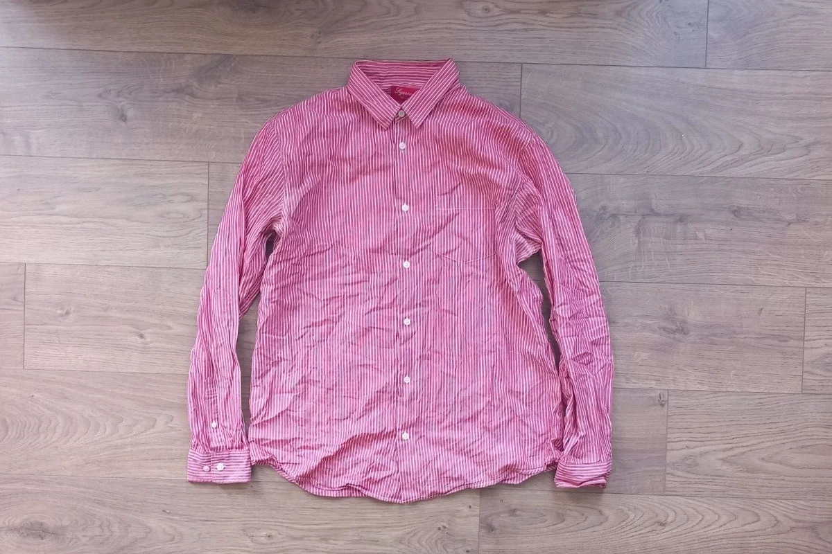 Véritable chemise à boutons supreme SS12 rose rayures blanches XL