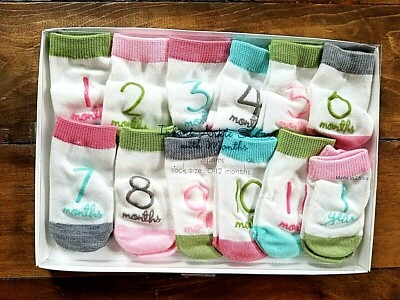 Infant Ankle Socks with Months 12 Pair - Gertex - Pink Blue Green Gray White