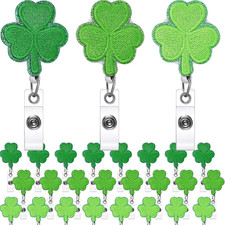 24 Pcs St. Patrick's Day Shamrock Retractable Badge Reels for Nurses  Students