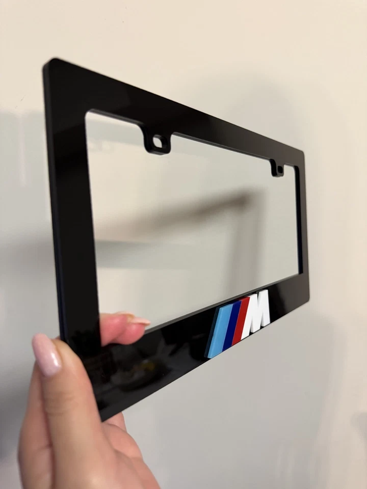 BMW M Style Logo 3D Acrylic License Plate Frame – Gloss Black – Handmade USA - Image 3 of 4
