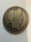 1908 50c Barber Silver Half Dollar