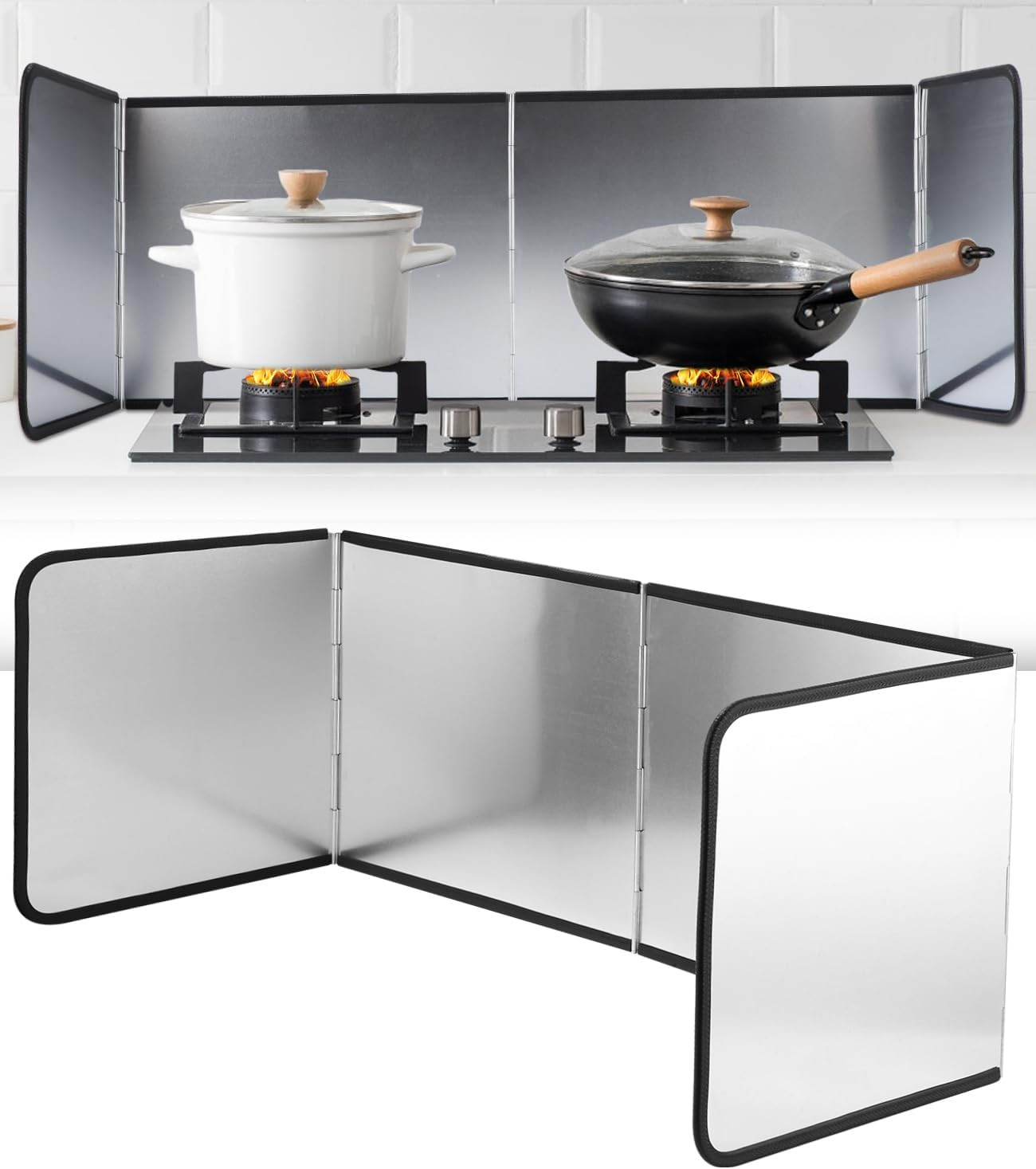 Plaque anti projection cuisine en acier brossé rigide avec charnières durables