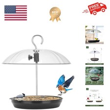 Adjustable Platform Bird Feeder for Outdoors, Hanging Metal Seed Tray with Cl...
