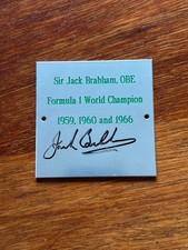 Sir Jack Brabham F1 signed plaque. 1:43 1:18 1:12 1:8 SMTS Spark Minichamps
