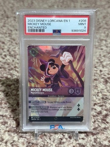 2023 Disney Lorcana EN 1 #208 Mickey Mouse, Wayward Sorcerer Enchanted PSA 9
