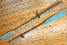 Antique Weathered Painted Wood Lake Pond Row Boat Oars Paddles w/ Hardware 71"