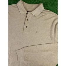 Vintage 90s Gant Pique Cotton Cream Beige Large Long Sleeve Polo Shirt USA Made