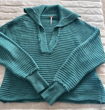 Free People Marlie Slouchy Chunky Knit Sweater Drop Shoulder Teal Small