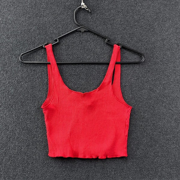 Morning Mist Womens Cropped Camisole Tank Top Red Rib Knit Scoop Neck Size 8