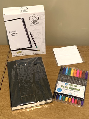 New In Box Rise & Shine Dotted Journal Notebook w/stencil Fine line Color Pens