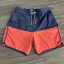 Johnnie-O Tully Half Elastic Waist Drawn Cord Surf Shorts Men Sz L Scalloped Hem