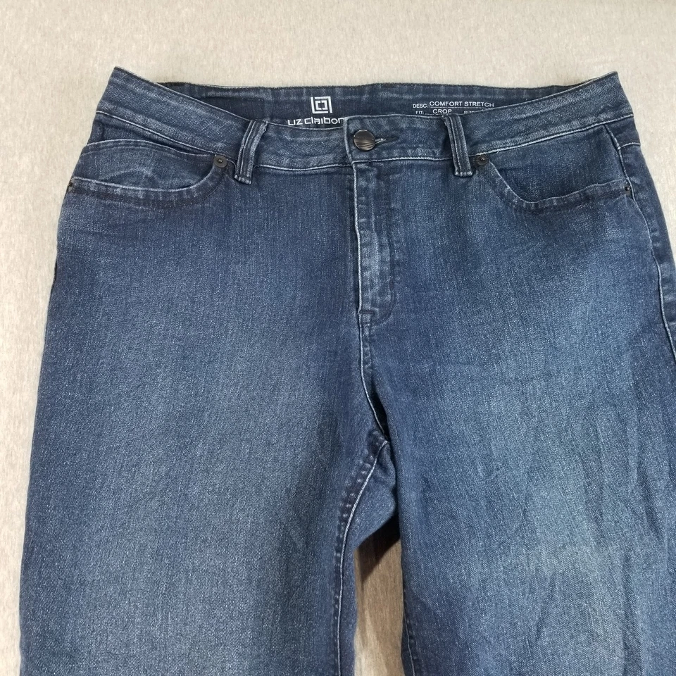 Liz Claiborne Jeans Women's Sz 16 Comfort Stretch Crop Dark Wash Normcore Cute - Image 2 of 4