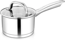 1 Qt Saucepan, Stainless Steel Small Sauce Pan & Lid with Tri-Ply Bottom for Coo