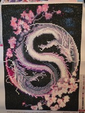 30x40cm Completed Diamond Art Magenta Ying Yang Dragons
