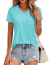 V-Neck T-Shirt for Women Cotton Casual Short-Sleeve Classic-fit Tee Breathabl...