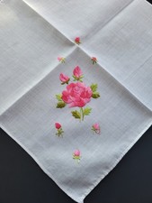 Vintage Ladies Hankie Embroidered Pink Floral