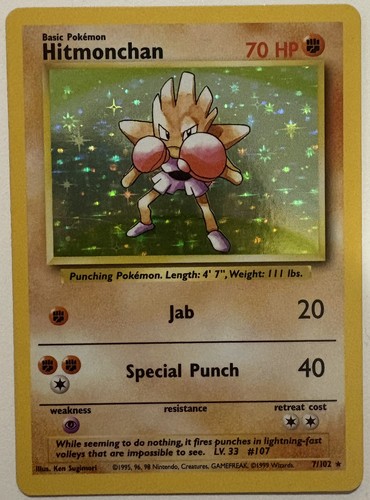 1996 Pokemon Expansion Pack: #107 Hitmonchan Holo LP