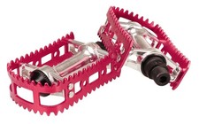 MKS reissued BM-10 "FOOTJAW" BMX bicycle pedals - 1/2" - SILVER body / RED cage