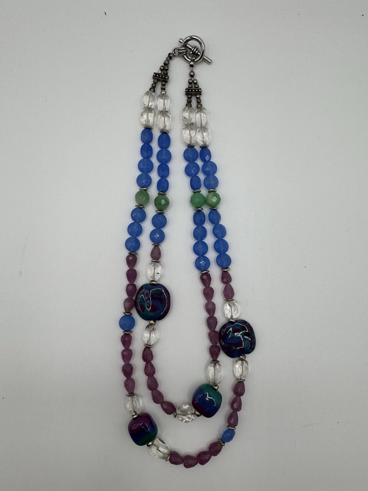 Womens Large Stone Bead Statement Double necklace… - image 1