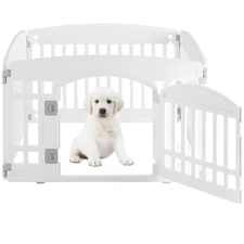 4 Panel Dog Playpen Exercise Puppy Playpen with Door for Indoor Outdoor White