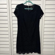 Laundry by Shelli Segal Lace Scallop Hem Shift Dress Party Cocktail Size 8 Black