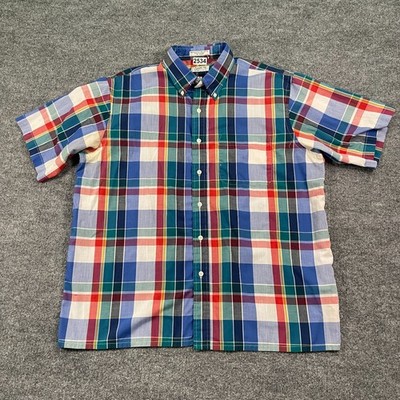 Vintage 90s Arrow Sport Colorful Plaid Check Button Down Shirt XL 26x30 Blue
