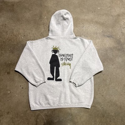 Vintage Stussy Hoodie Mens XL Gray 80s Skate RARE Knowledge Is King Tom Tom USA
