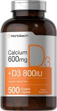 Calcium with Vitamin D3  600mg  500 Caplets  Non-GMO  by Horbaach