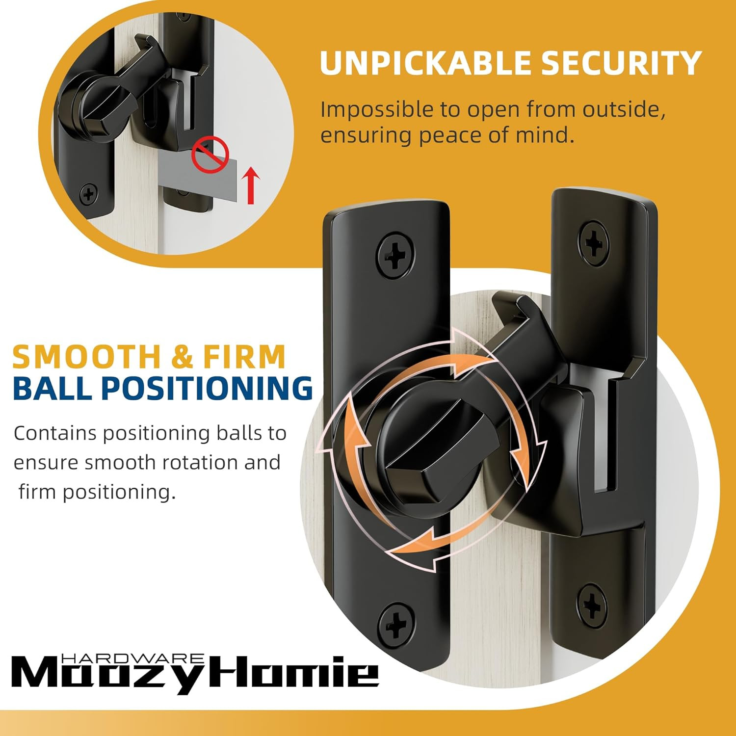 Flip Door Latch 90/180° Adjustable Barn Gate Lock Black Aluminum Hardware