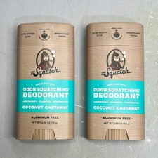 DR SQUATCH 2 PACK Natural Deodorant For Men Coconut Castaway Scent 2.65 Oz
