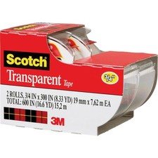 Scotch Transparent Tape, 3/4 in x 250 in, 2 Rolls 2 Rolls,
