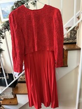 VINTAGE TALBOTS Dress Beaded Red Pleated Rayon Dress Petite 12