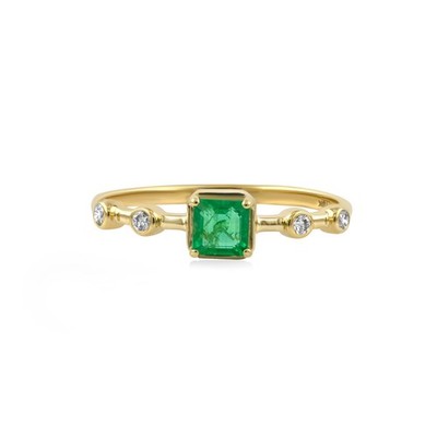 Massiver 14K Gelbgold echter sambischer quadratischer Smaragd Diamant Ring Mai Geburtsstein