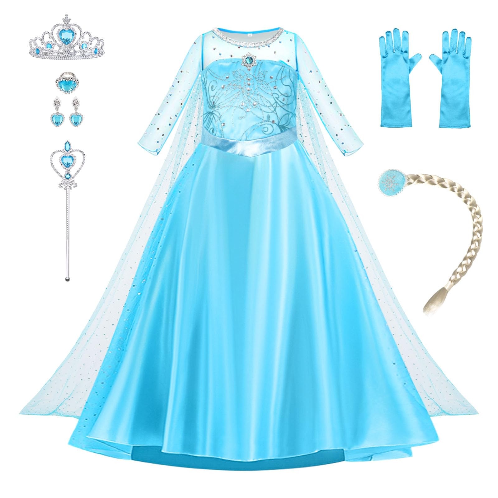 Robe princesse fille doublure coton anti-grattage avec couronne et bijoux de fête