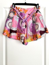 ALEXIS Pink Multi Paisley Floral Linen Silk Blend Belted Pleated Shorts Size S