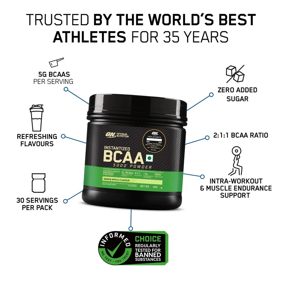 Optimum Nutrition BCAA, 5 g de BCAA en proporción 2:1:1, 30 porciones (250 g, manzana verde) Foto 3 de 4