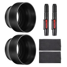 2 Pcs 49mm Rubber Camera Lens Hood Sun Shade/Shield with Cleaning Cloth Pen