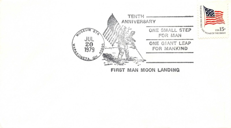 APOLLO 11 10th ANNIV WAPAKONETA FLAG CANCEL 7/20/79 NO CACHET - STAMP SC# 1598