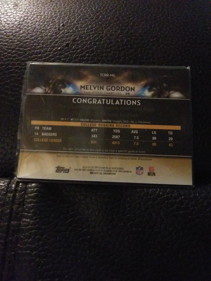 Melvin Gordon 2015 Topps Valor Player Worn Memorabilia Rookie Card  - Image 2 of 2