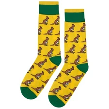 NWT Kangaroo Fun Dress Socks Novelty Men 8-12 Yellow Crazy Fun Sockfly