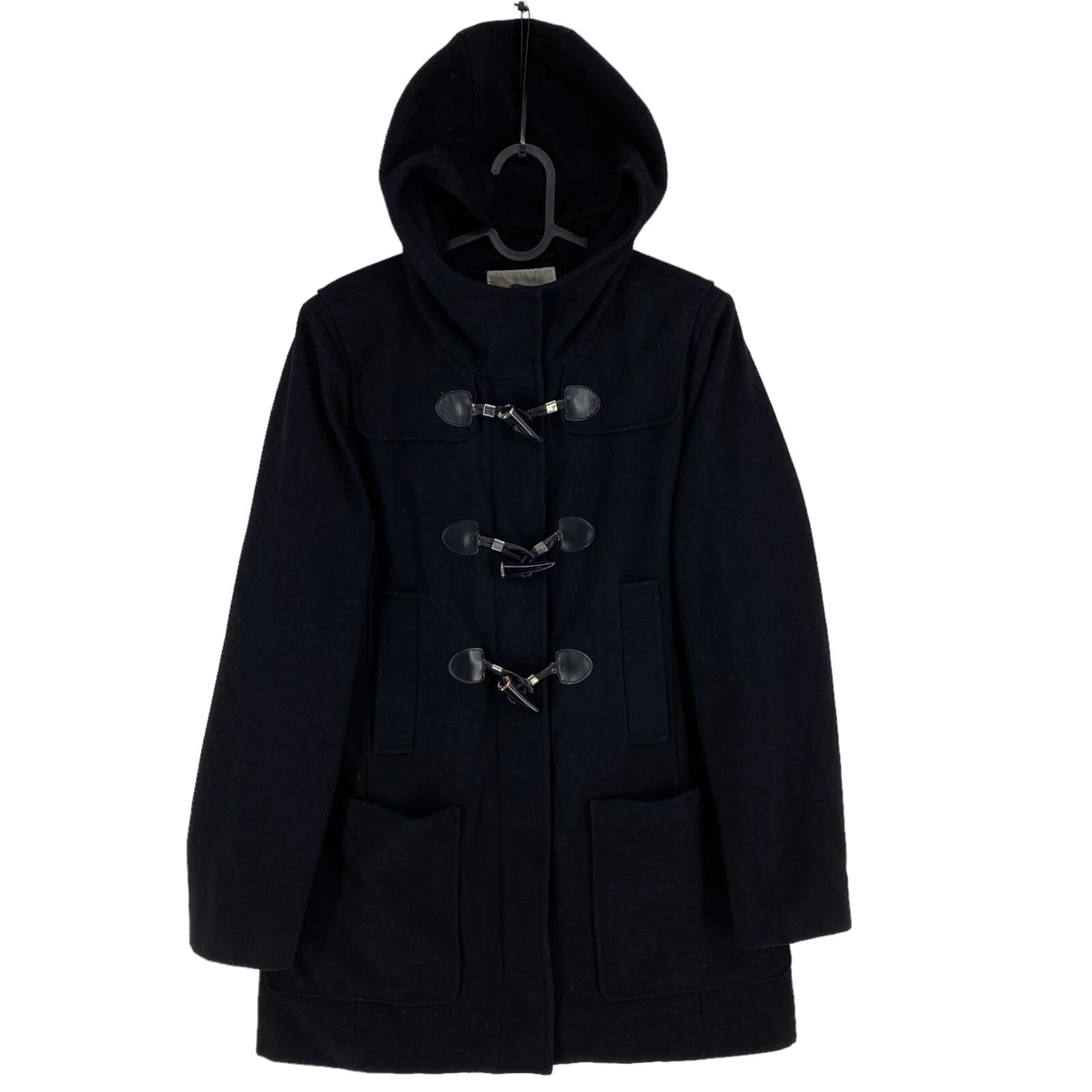 MICHAEL KORS Black Wool Blend Hooded Over Coat Size S eBay