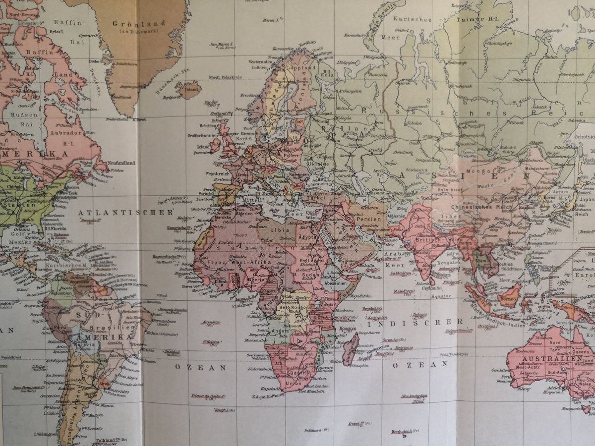 1923 WORLD MAP ATLAS Antique German Asia Europe ORIGINAL